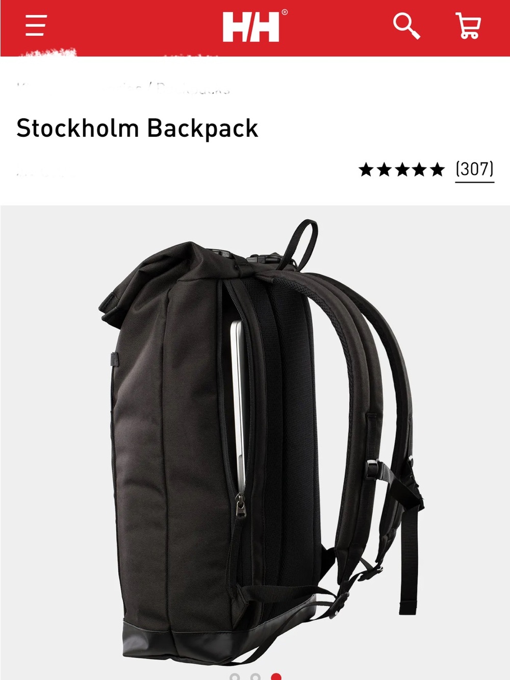 Helly Hansen Black Roll-Top Backpack with HH Logo, waterproof, 28L - Picture 4 of 13